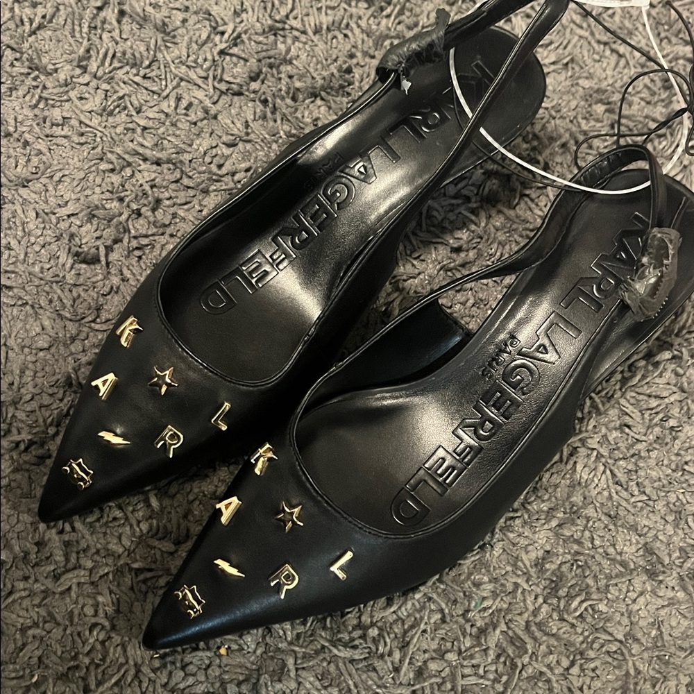🖤🥰Karl Lagerfeld Black Heels with Gold Accents - Picture 2 of 5